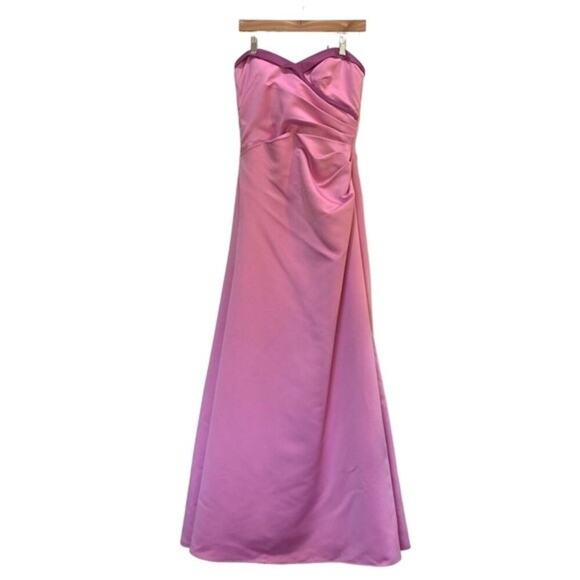 Mori Lee Bridesmaids Dress Strapless Barbie Pink Satin Maxi Size 9 / 10 New - Picture 1 of 16